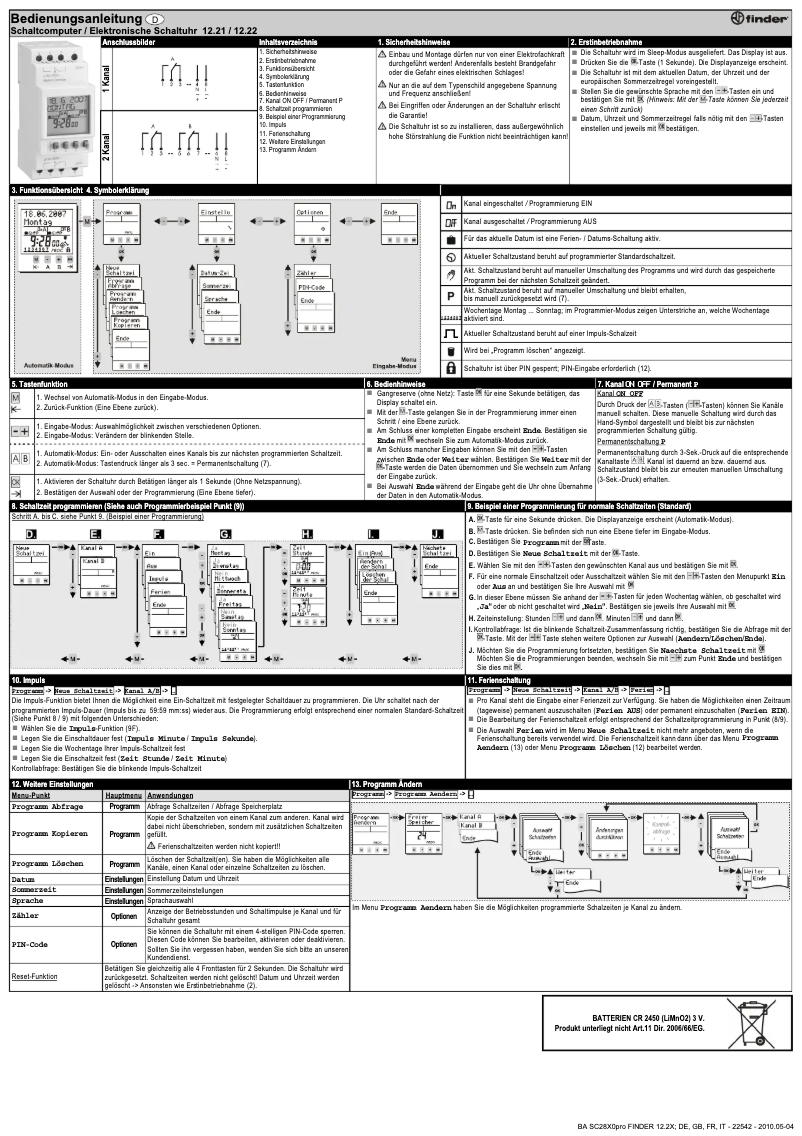 Page 1 de la notice Manuel utilisateur Finder 12.21.8.230.0000