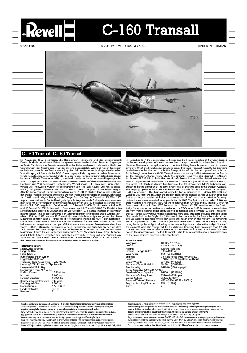 Page n°1 - Manuel utilisateur Revell C-160 Transall
