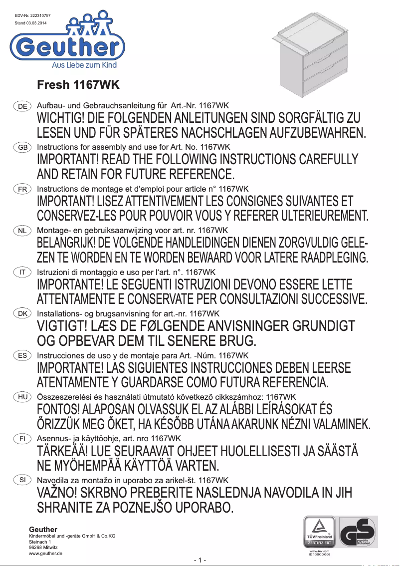Page 1 de la notice Manuel utilisateur Geuther Fresh