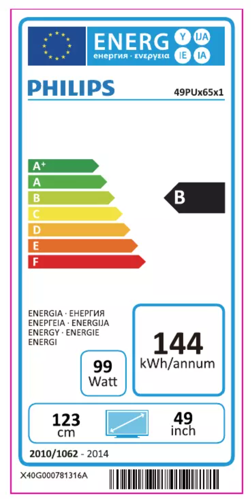 Page 1 de la notice Label énergétique Philips 49PUS6561