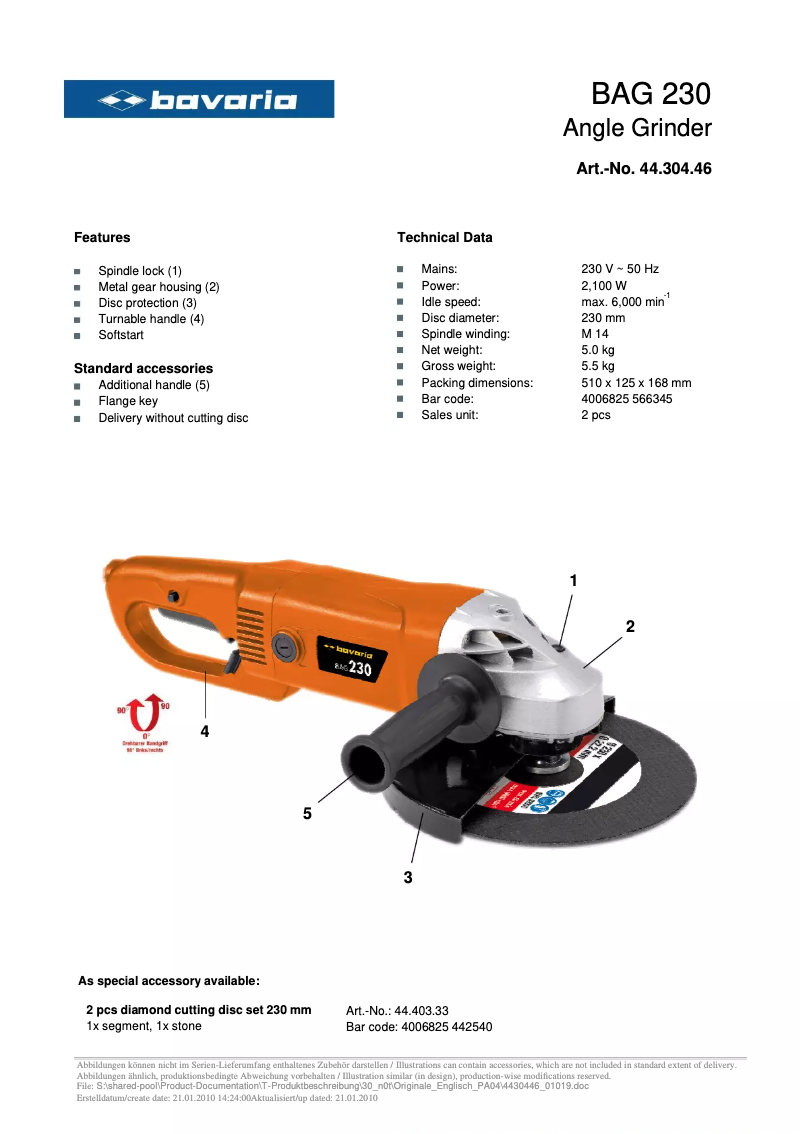 Page n°1 - Fiche technique Bavaria BAG 230