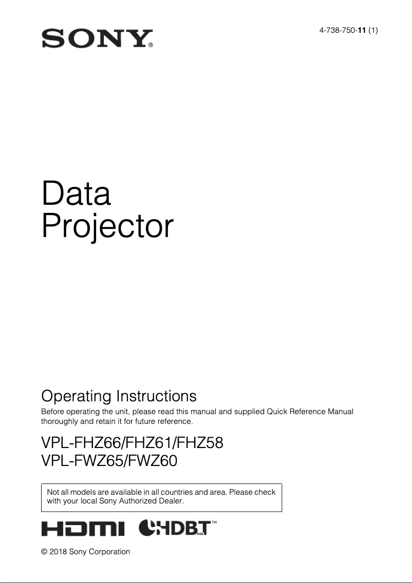 Image de la première page du manuel de l'appareil VPL-FHZ58