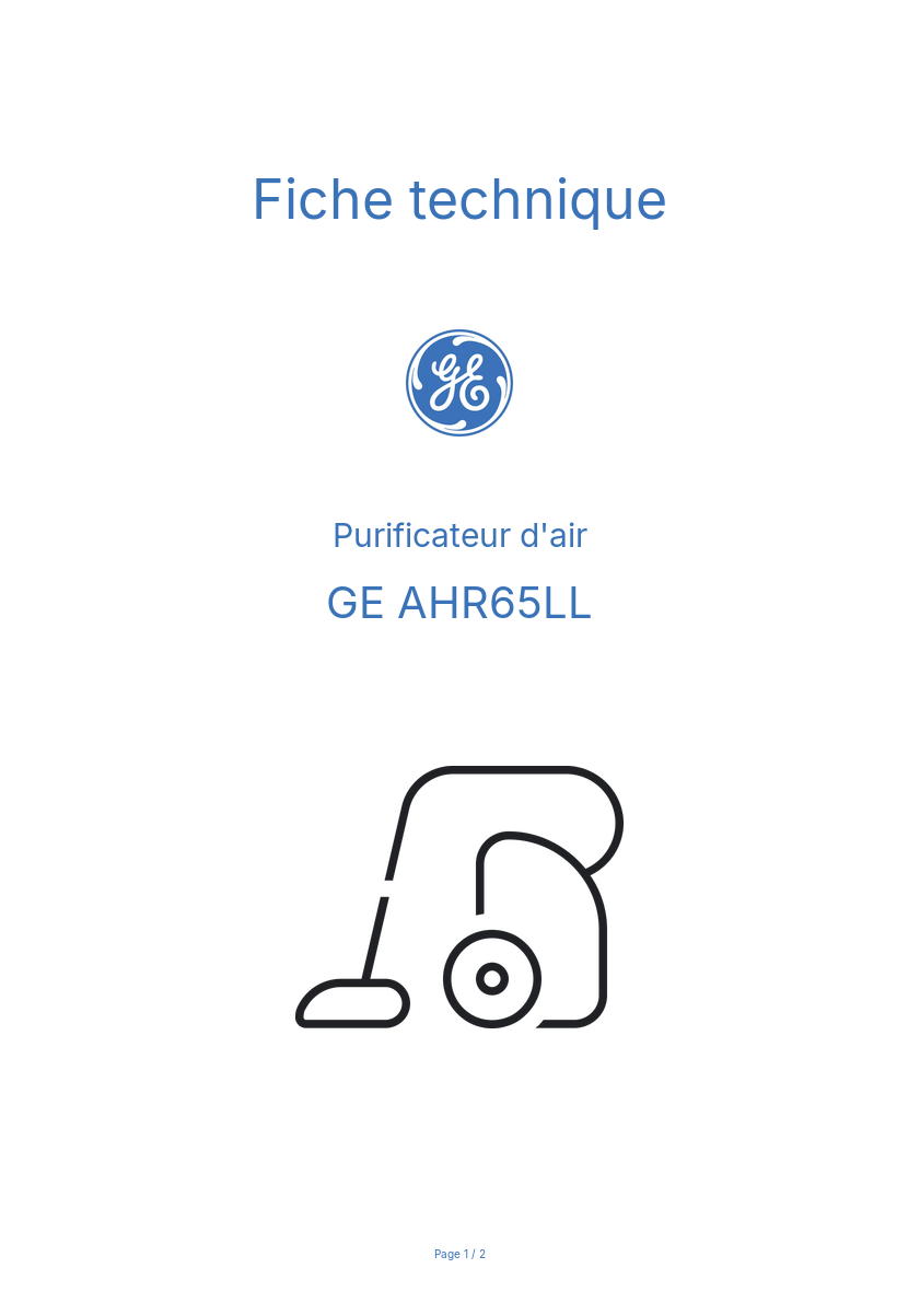 Page n°1 - Fiche technique GE AHR65LL