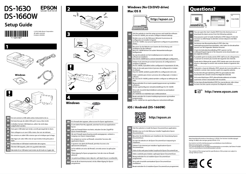 Page 1 de la notice Guide d'installation Epson WorkForce DS-1660W