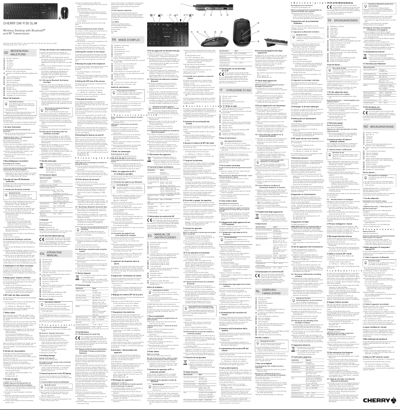 Page 1 de la notice Manuel utilisateur Cherry DW 9100 SLIM