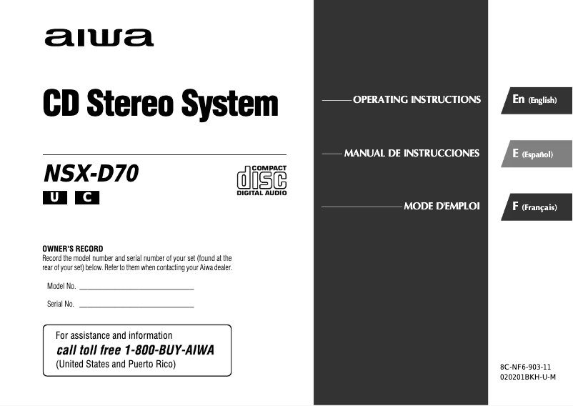 Image de la première page du manuel de l'appareil NSX-D70