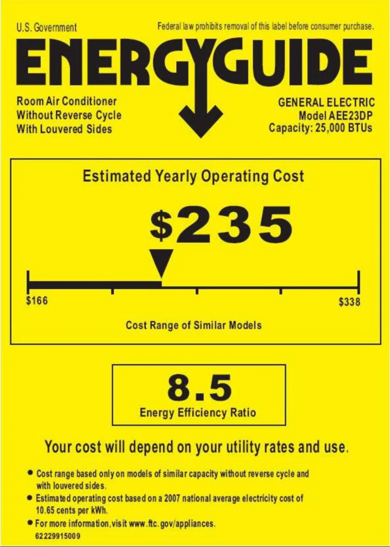 Page n°1 - Label énergétique GE AEE23DP