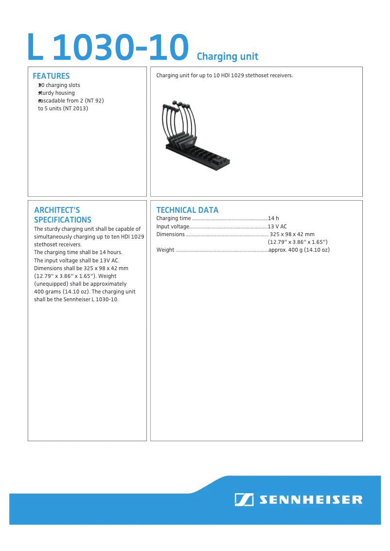 Page 1 de la notice Fiche technique Sennheiser L 1030-10
