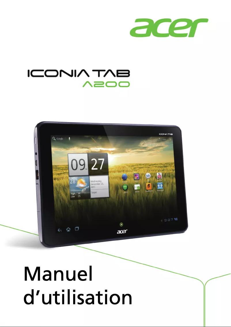 Page 1 de la notice Manuel utilisateur Acer Iconia Tab A200