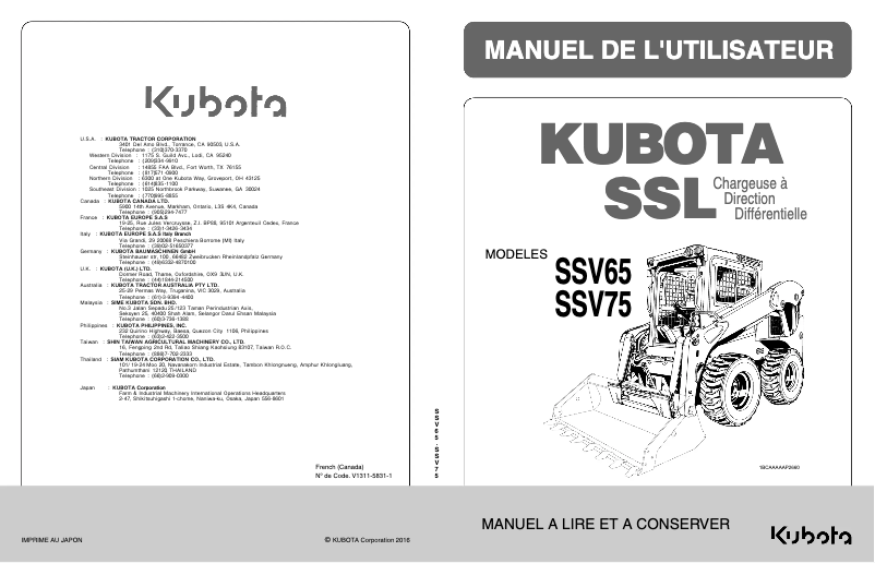 Page n°1 - Manuel utilisateur Kubota SSV65