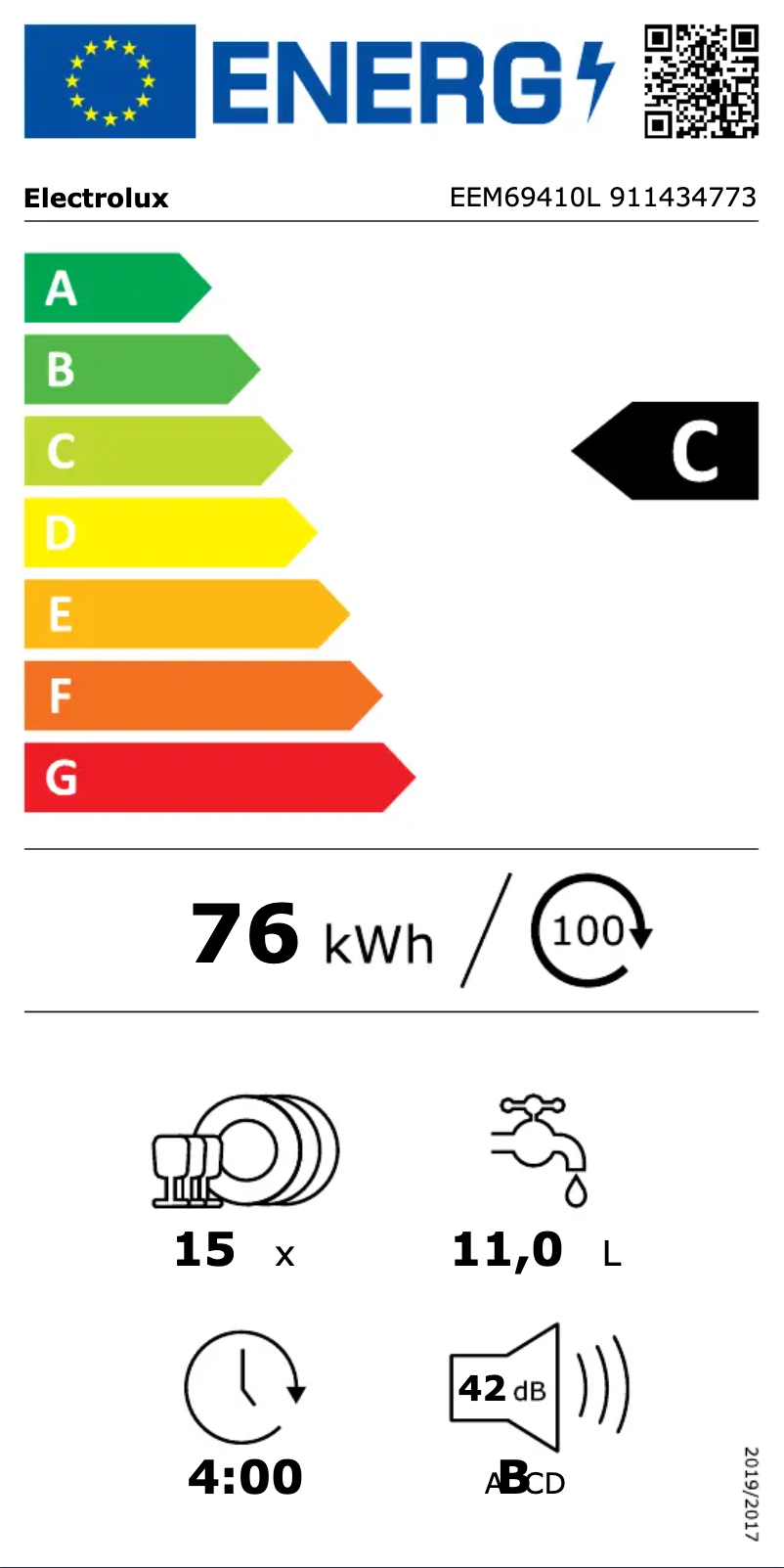 Page n°1 - Label énergétique Electrolux EEM69410L