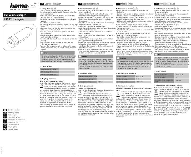 Page n°1 - Manuel utilisateur Hama 00121977