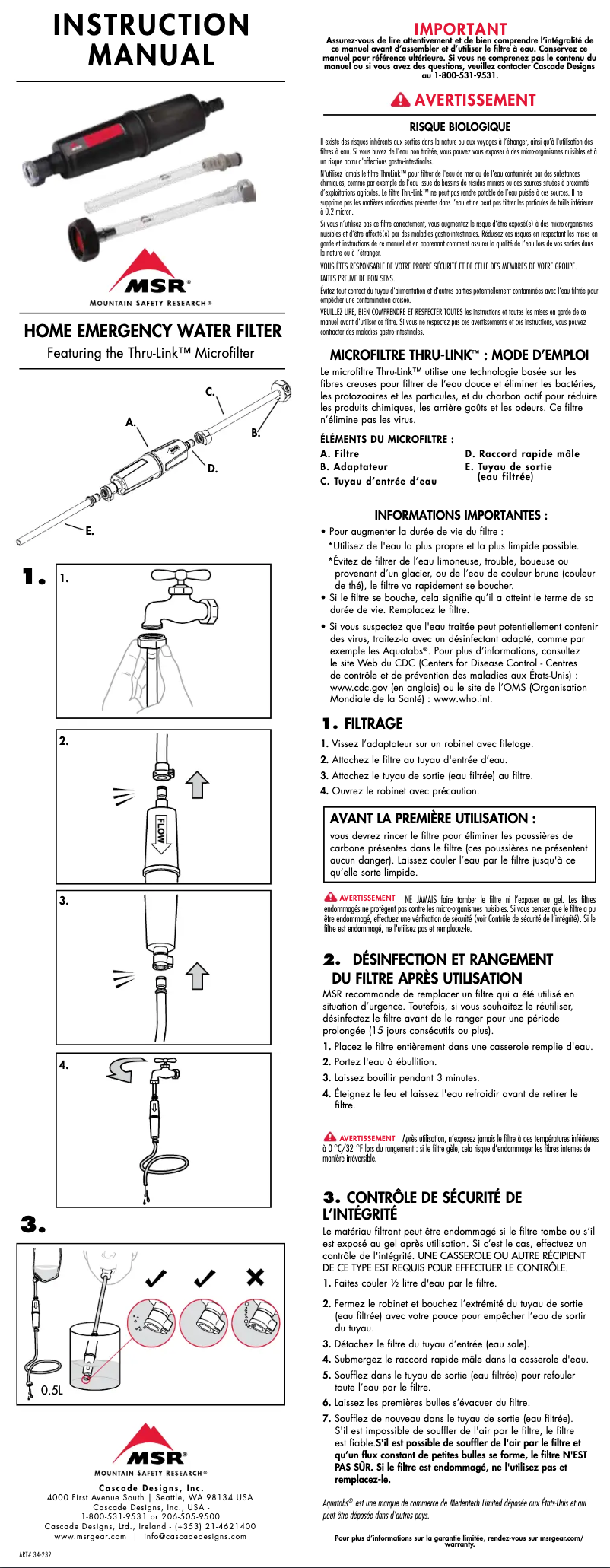 Página 1 del manual Manual de usuario MSR Home Emergency Water Filter
