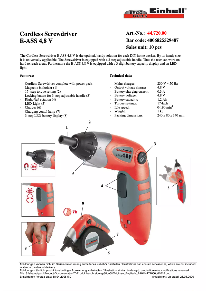 Page 1 de la notice Manuel utilisateur Ergotools Pattfield E-ASS 4,8V