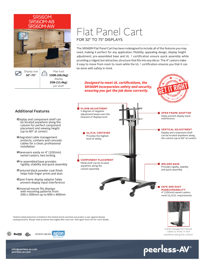 Page 1 de la notice Manuel utilisateur Peerless-AV SR560M-AW