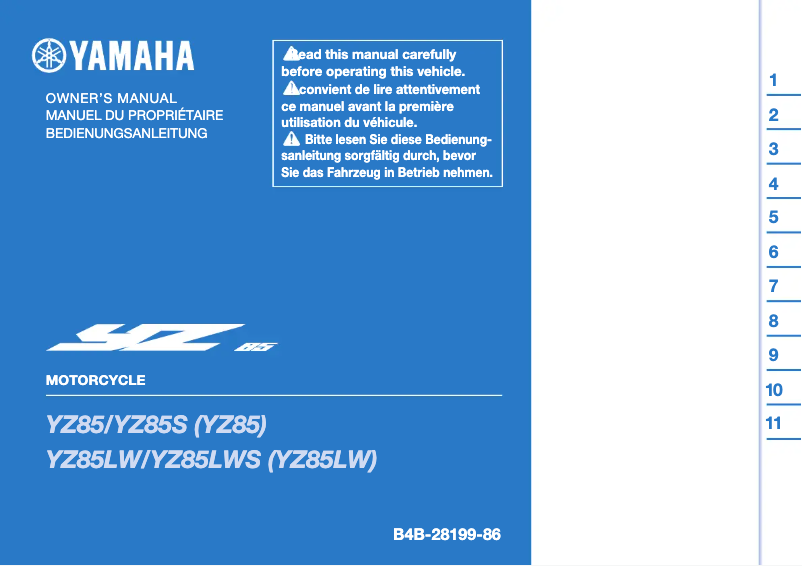 Página 1 del manual Manual de usuario Yamaha YZ85 (2025)