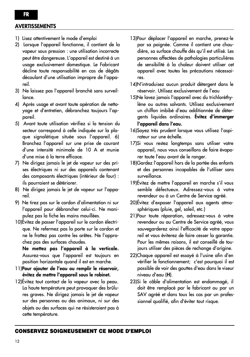 Page 1 de la notice Manuel utilisateur DeLonghi XVT3000