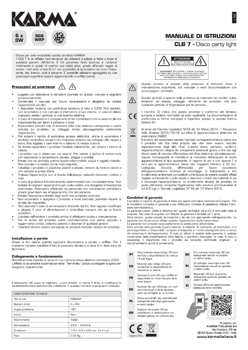 Page n°1 - Manuel utilisateur Karma CLB 7