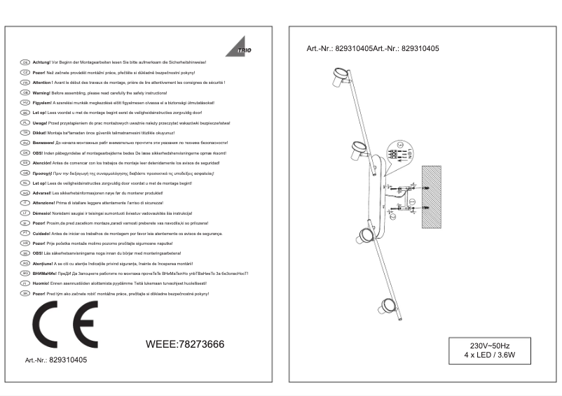 Page 1 de la notice Manuel utilisateur Trio Lighting Carree