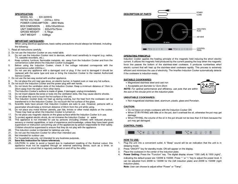 Image de la première page du manuel de l'appareil IDX-3200HG
