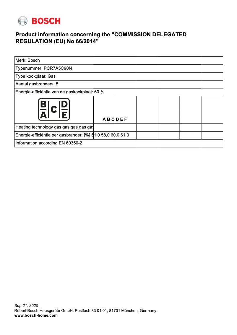 Page 1 de la notice Manuel utilisateur Bosch PCR7A5C90N