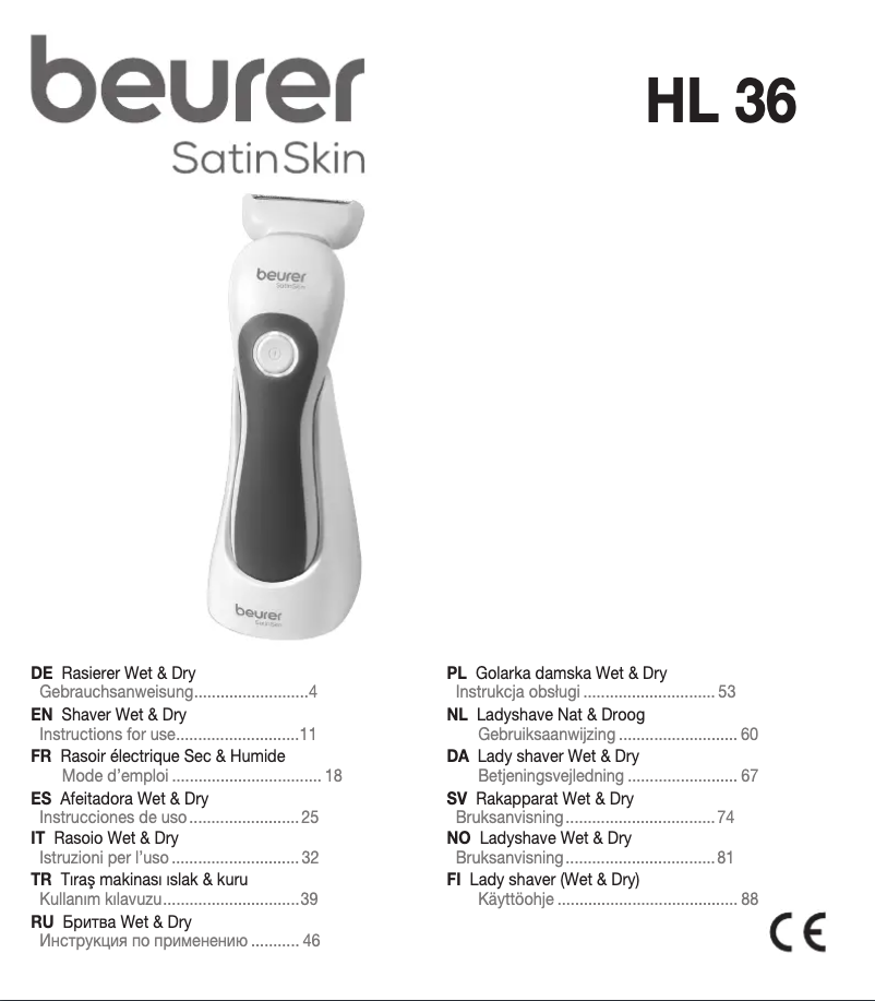 Page n°1 - Manuel utilisateur Beurer SatinSkin HL 36