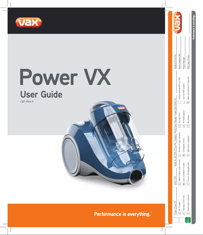 Page 1 de la notice Manuel utilisateur Vax C87-PVX