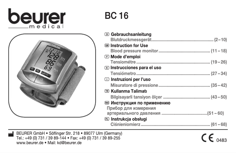 Page 1 de la notice Manuel utilisateur Beurer BC 16