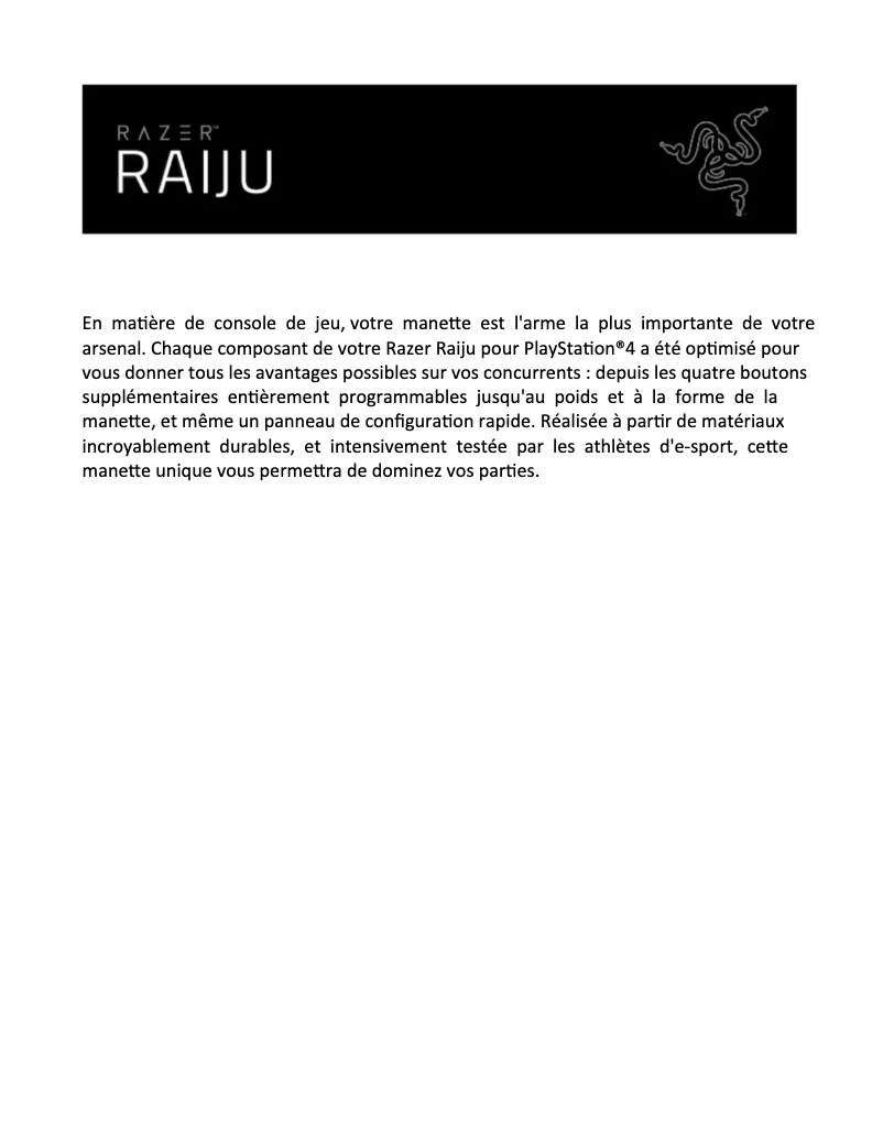 Page 1 de la notice Manuel utilisateur Razer Raiju