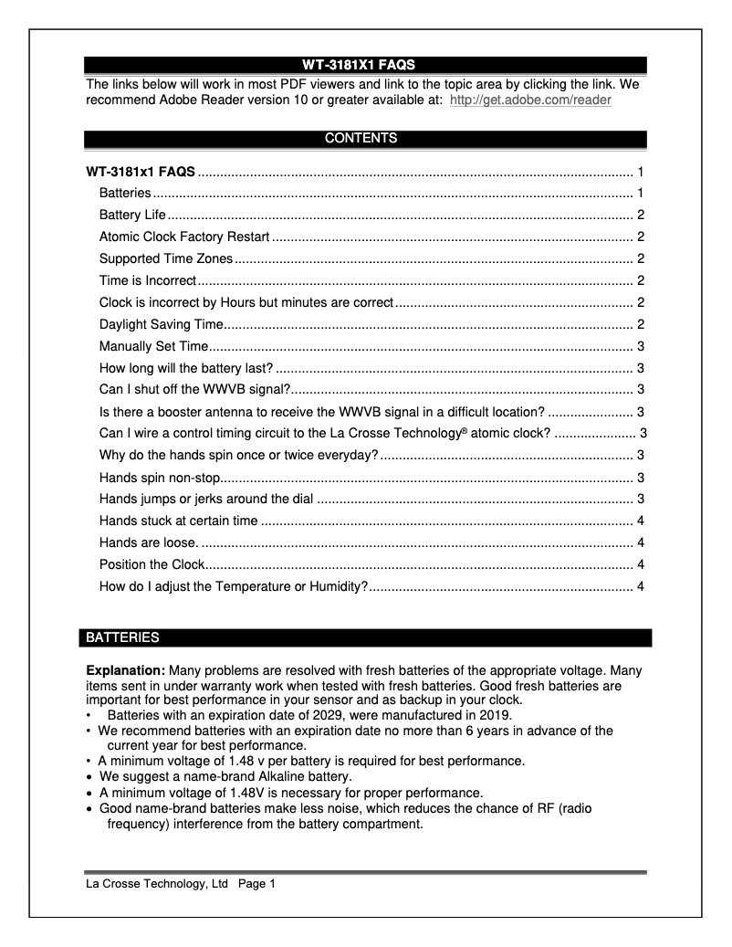 Page n°1 - FAQ La Crosse Technology WT-3181PLX1