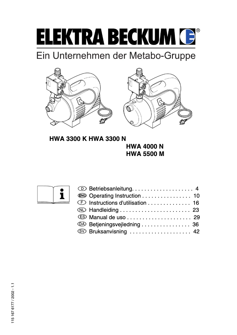 Page n°1 - Manuel utilisateur Metabo HWA 3300 N