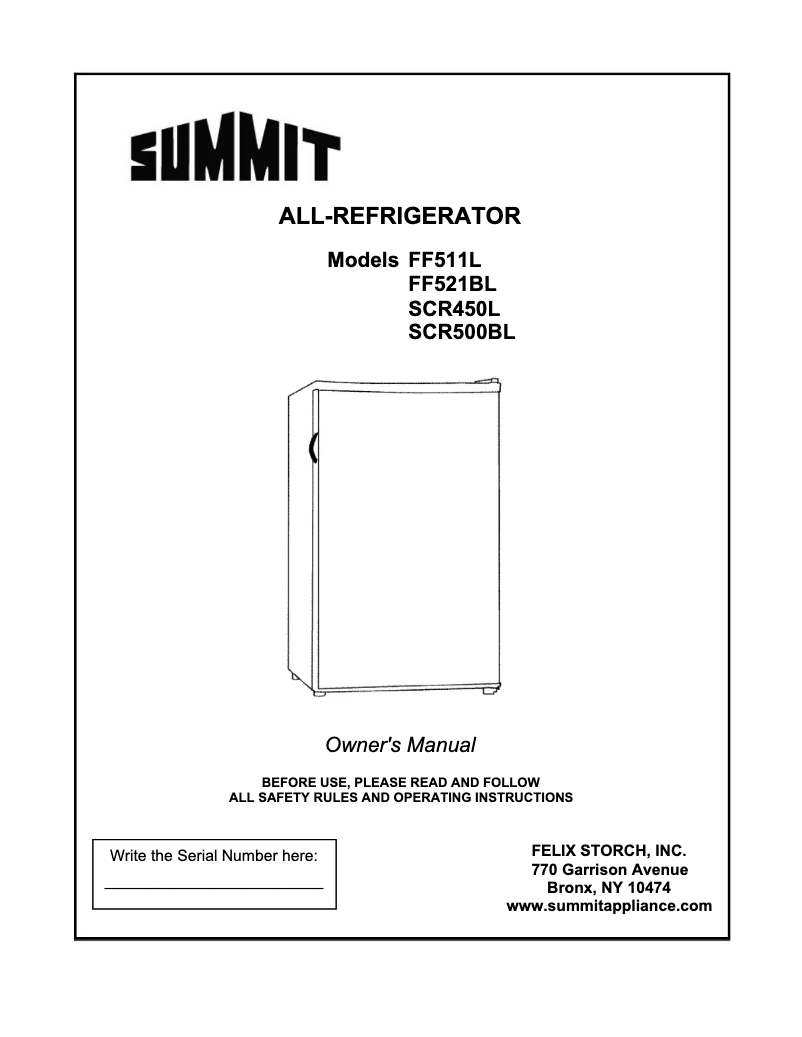 Page 1 de la notice Manuel utilisateur Summit FF511L