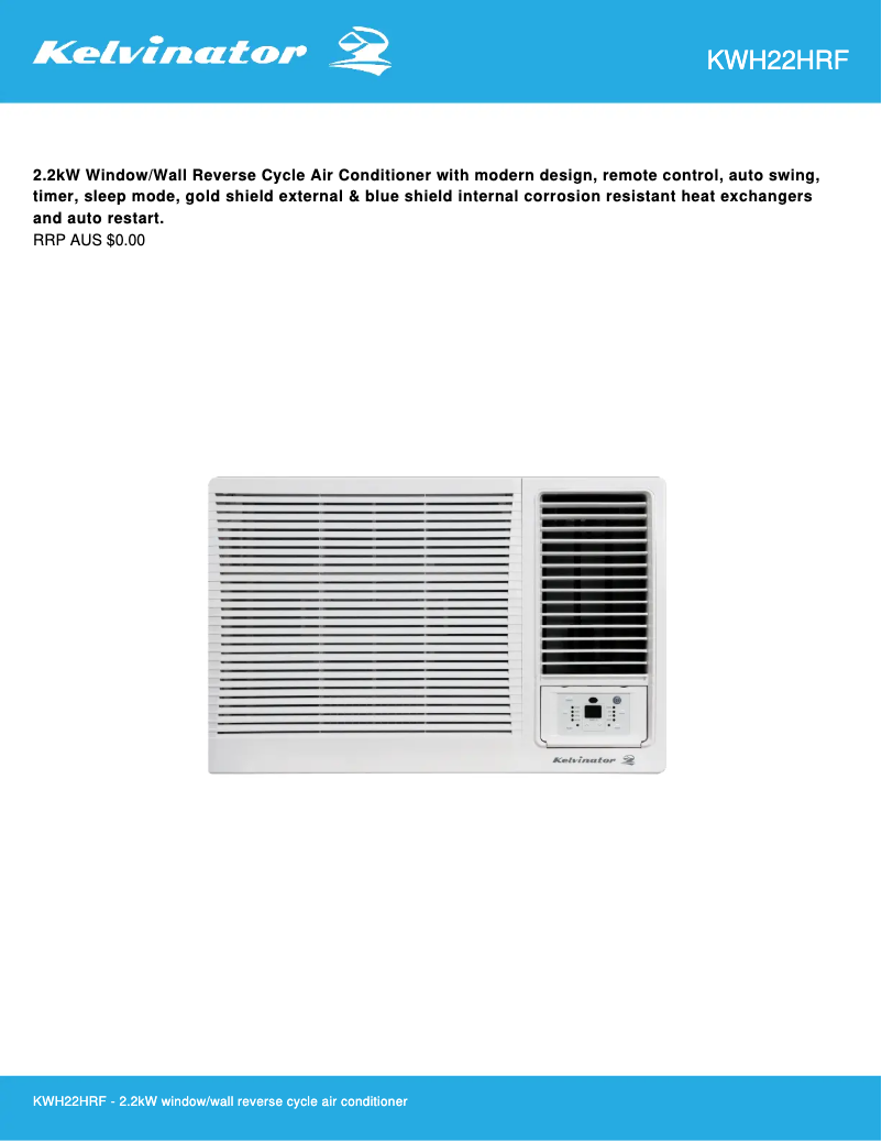 Page n°1 - Fiche technique Kelvinator KWH22HRF