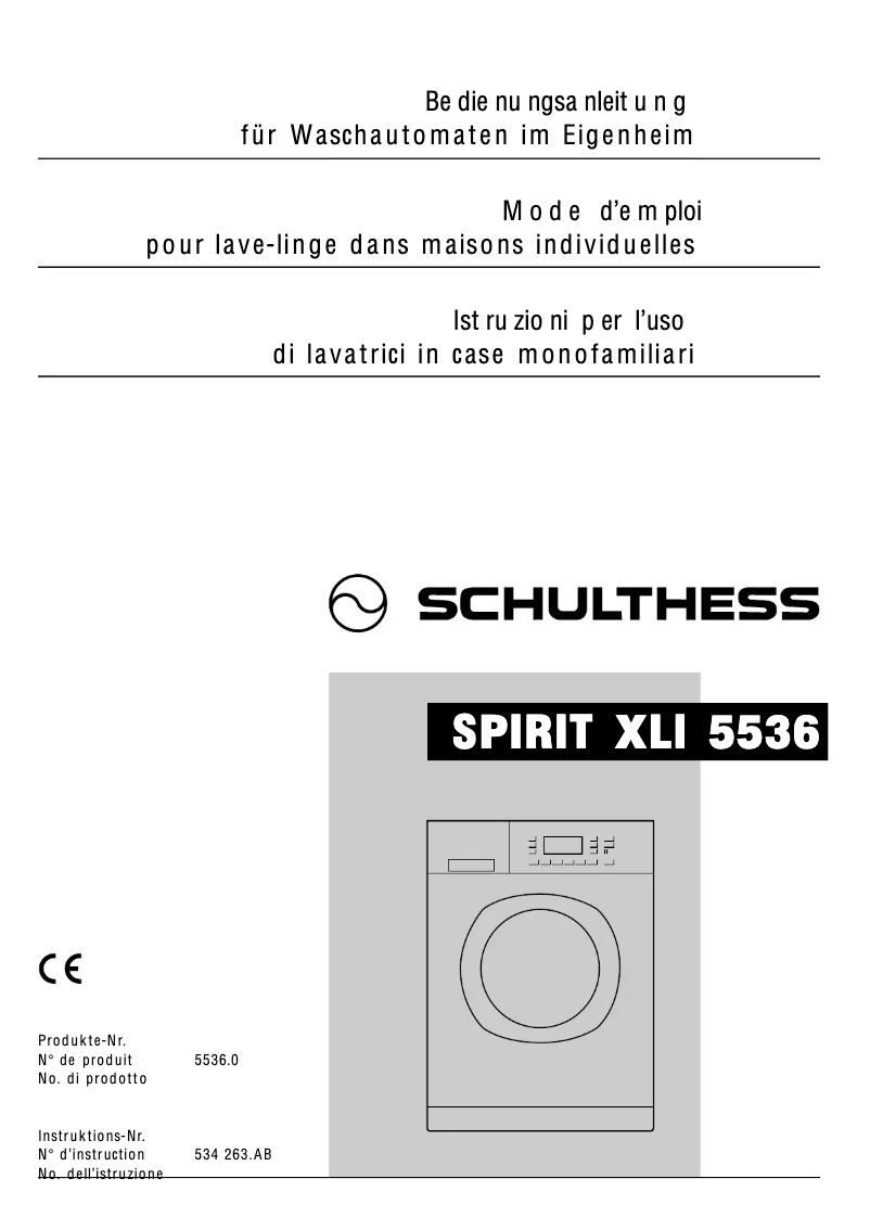 Page 1 de la notice Manuel utilisateur Schulthess Spirit TopLine XLI 5536