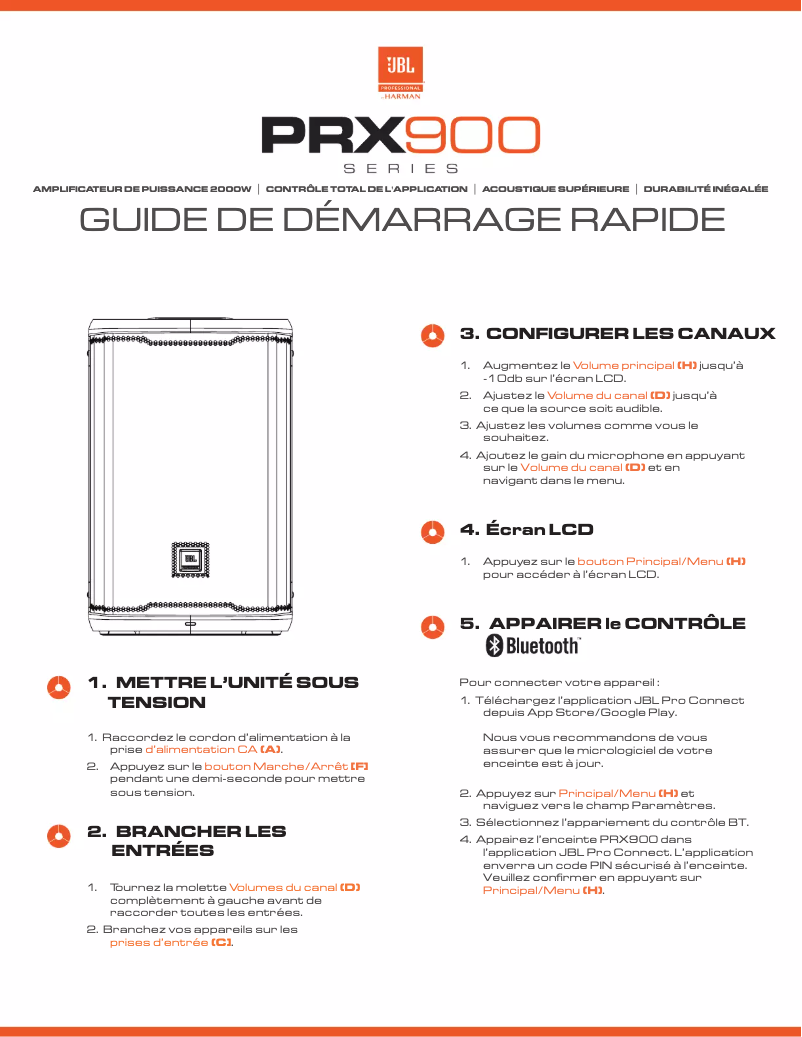 Page 1 de la notice Guide de démarrage rapide JBL PRX912