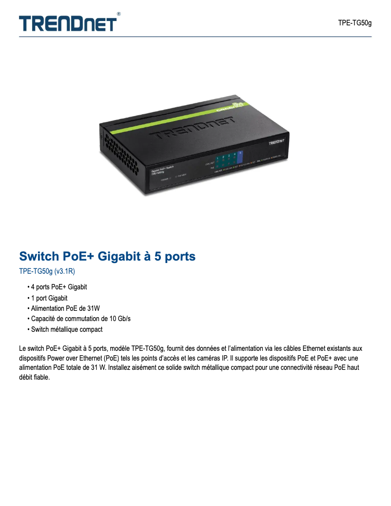 Image de la première page du manuel de l'appareil TPE-TG50g