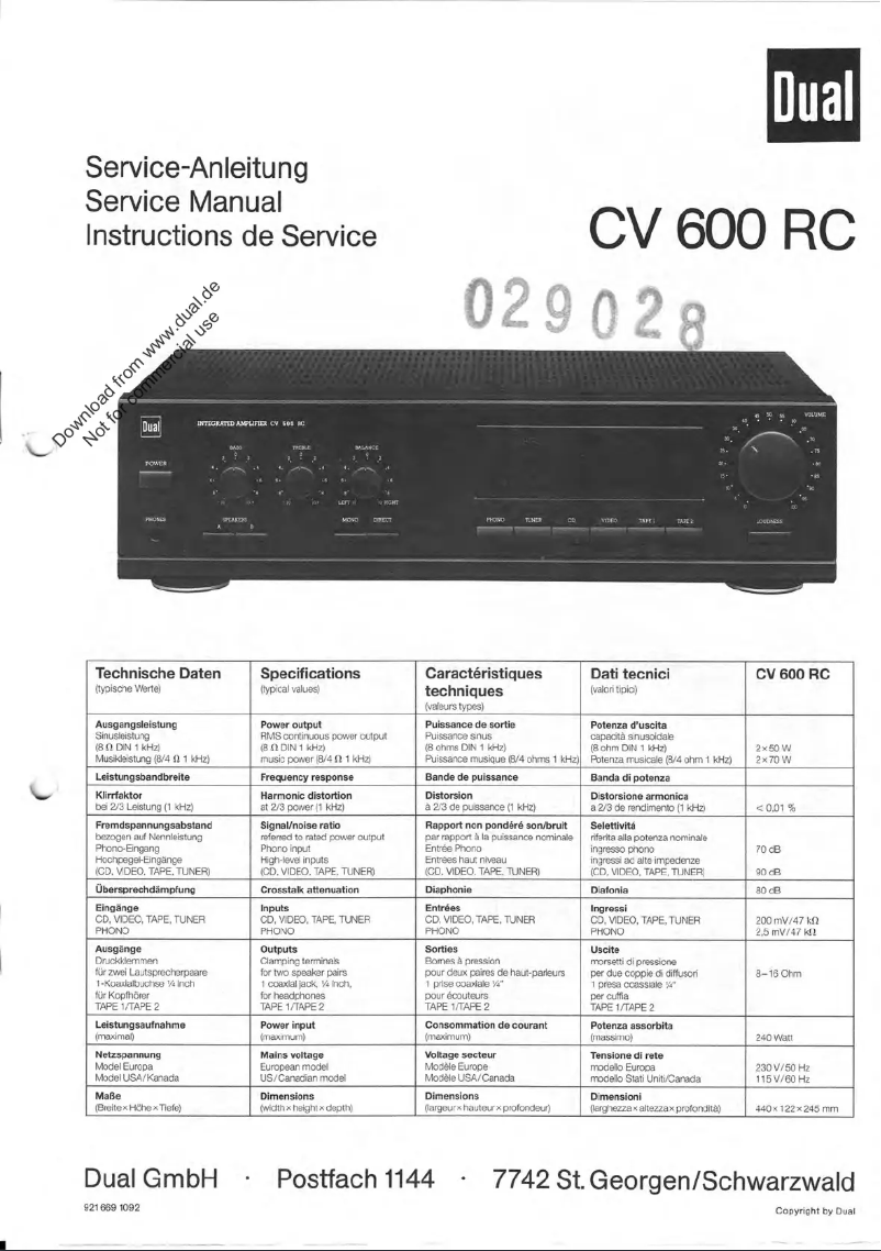 Página 1 del manual Manual de usuario Dual CV 600