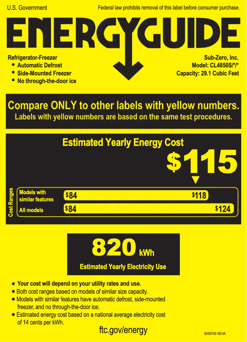 Page 1 de la notice Label énergétique Sub-Zero CL4850O
