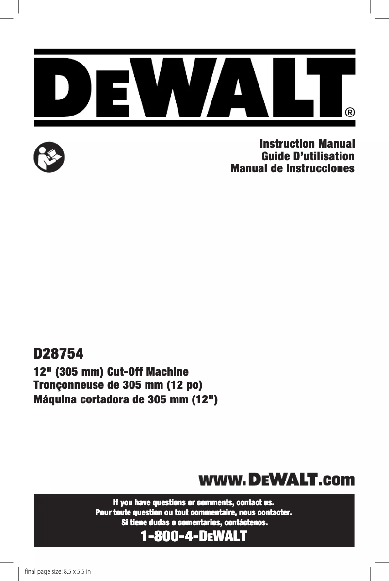 Page 1 de la notice Manuel utilisateur DeWalt D28754