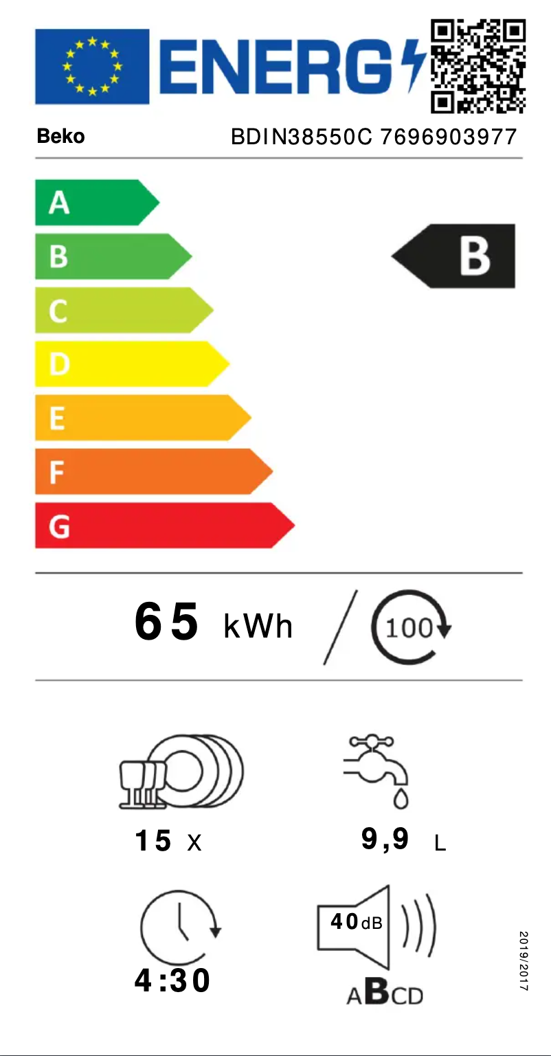 Page 1 de la notice Label énergétique Beko BDIN38550C