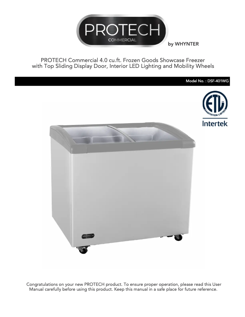 Page 1 de la notice Manuel utilisateur Whynter DSF-401WG