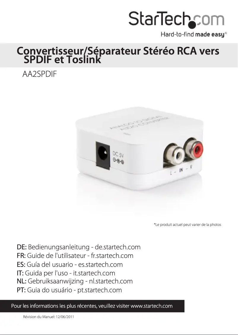 Page 1 de la notice Manuel utilisateur StarTech.com AA2SPDIF