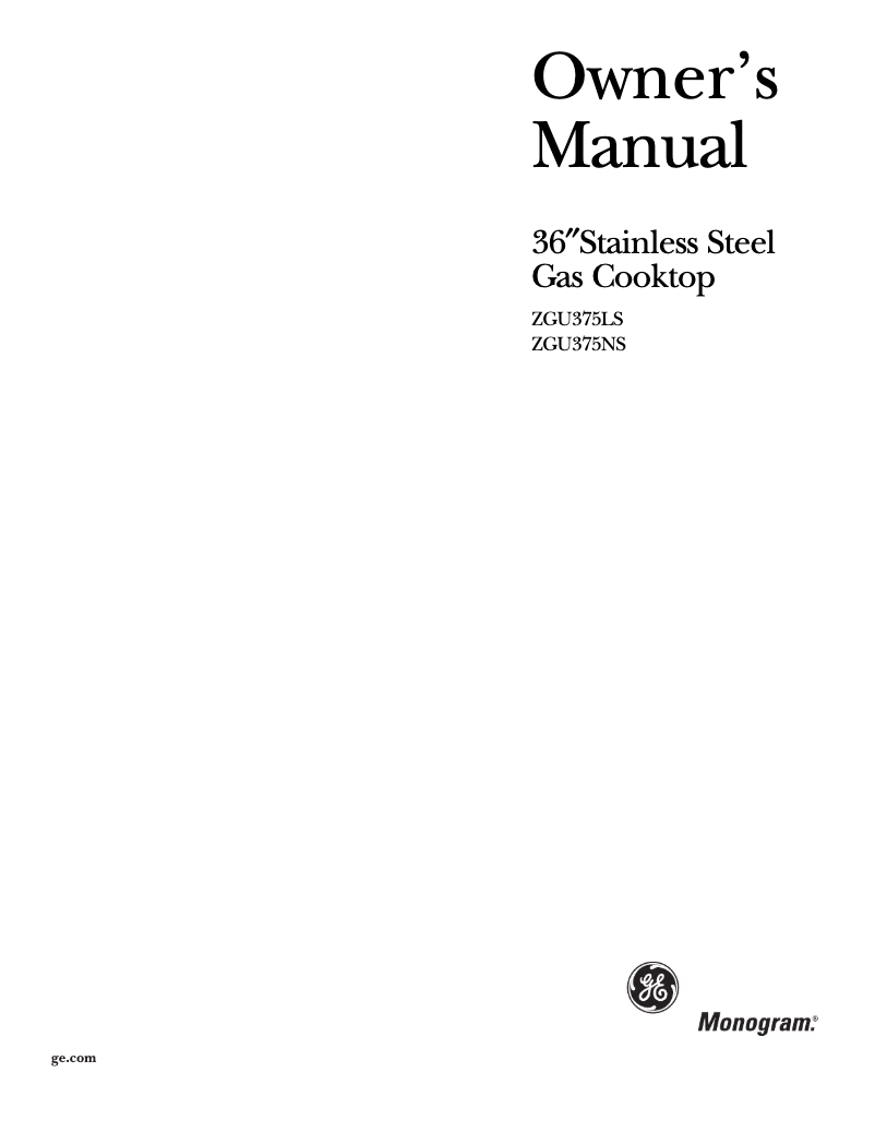 Página 1 del manual Manual de uso y mantenimiento GE ZGU375LSDSS