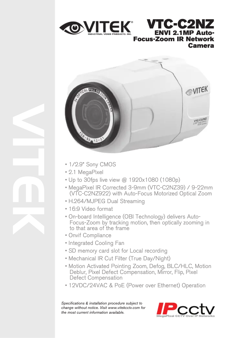 Page n°1 - Manuel utilisateur Vitek VTC-C2NZ