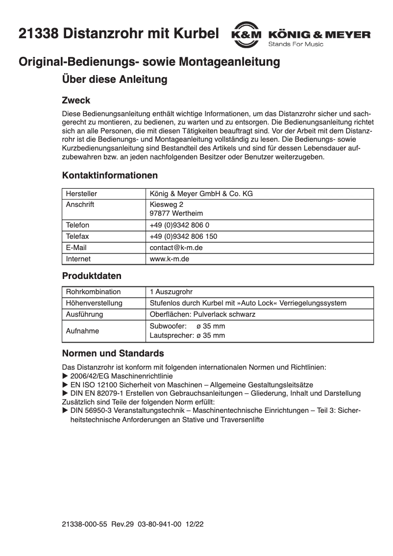 Page 1 de la notice Manuel utilisateur Konig & Meyer 21338
