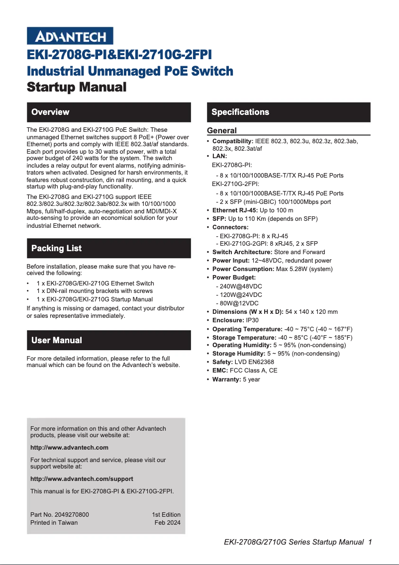 Image de la première page du manuel de l'appareil EKI-2708G-PI-A