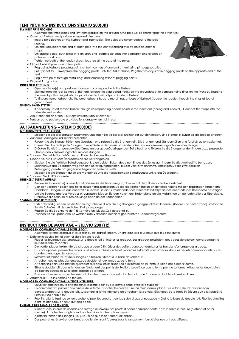 Page 1 de la notice Manuel utilisateur Vango Stelvio 200