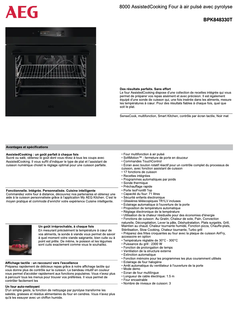 Página 1 del manual Ficha técnica AEG BPK848330T