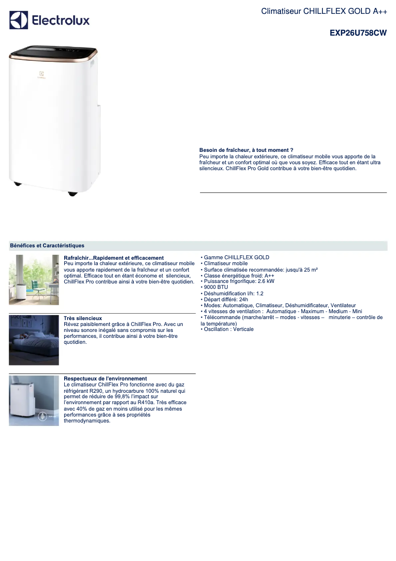 Page 1 de la notice Fiche technique Electrolux EXP26U758CW