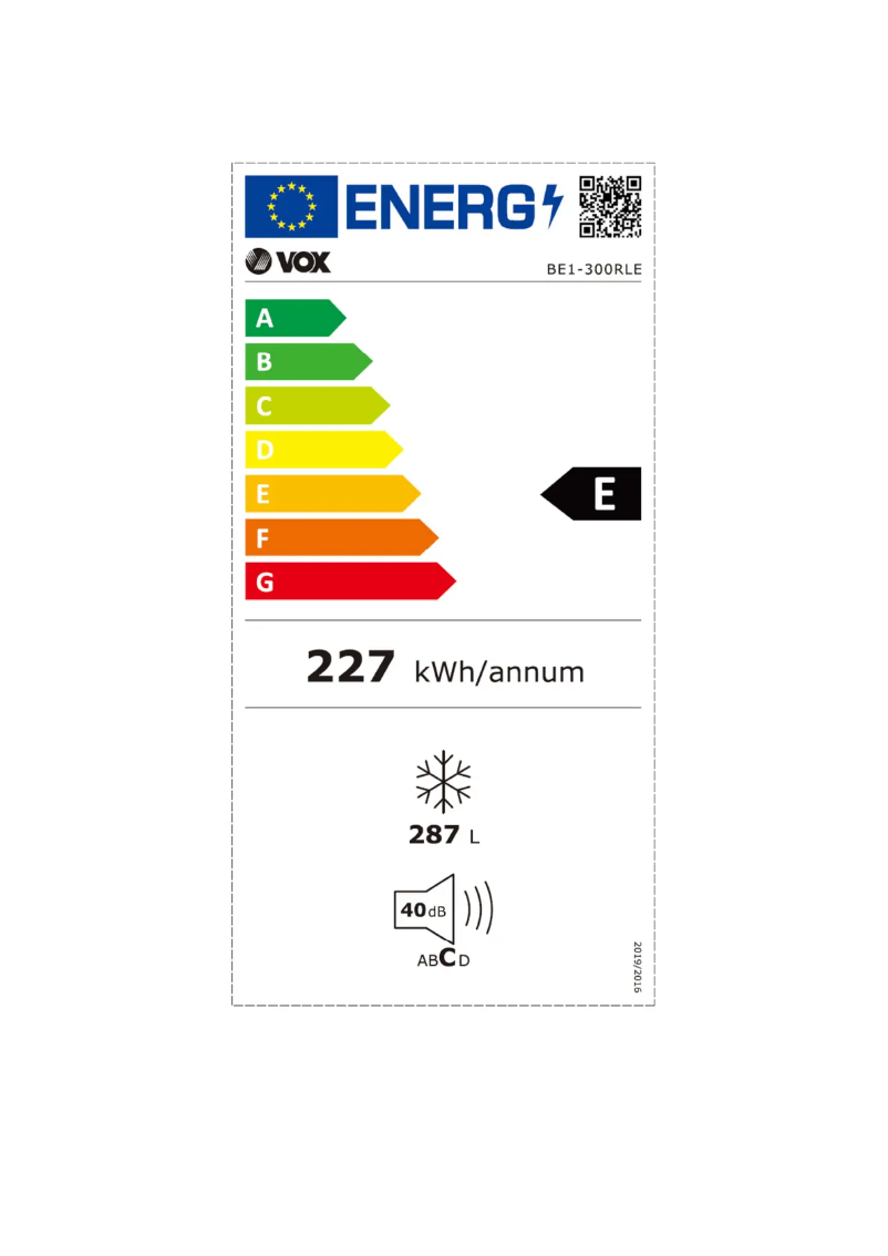 Página 1 del manual Etiqueta energética VOX BE1-300RLE